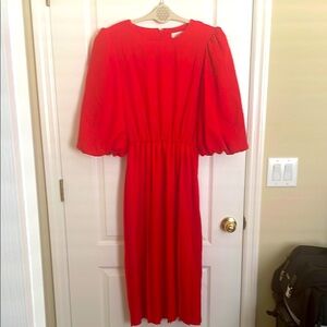 Vintage 80s/90s Sabino Red A-line Midi Dress with 3/4 Bishop Sleeves